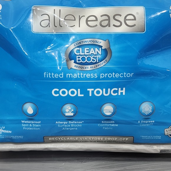 Allerease Clean Boost Cool Touch Queen Fitted Mattress Protector Waterproof - Picture 2 of 8